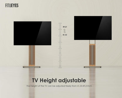 FITUEYES Floor TV Stand for 32-65" TV with Hidden Back Storage,Morandi Grey | Height Adjustable, Wood TV Stand Swivel, Scandinavian Style, Tall TV Stand for Home Decor with Reinforced Base, Zen Series