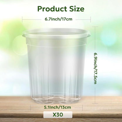 1 Gallon Reinforced Clear Nursery Pots with Drainage Hole, 30 Packs, 6.7 Inch Transparent Pots for Seedlings, Indoor/Outdoor Plants, Veggies, Flowers, and Professional Nursery Use