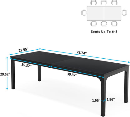 Tribesigns 78.7 Inches Long Dining Table for 6-8 Person, Large Industrial Rectangle Wood Dining Table, Rustic Narrow Dinner Table with Heavy Duty Metal Legs (Only Table) (Black)