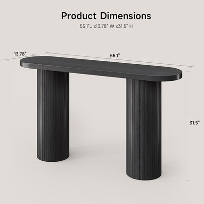 ONBRILL 55 Inch Fluted Entryway Table, Sofa Table Behind The Couch, Long Console Tables, Modern Entrance Stand for Hallway, Living Room Foyer, Farmhouse Style (Black)