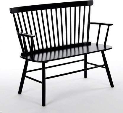 EpiBench Black Windsor Spindleback Bench with Arms, Manufactured Wood, 47.5", 300 LBS Capacity, Entryway Seating