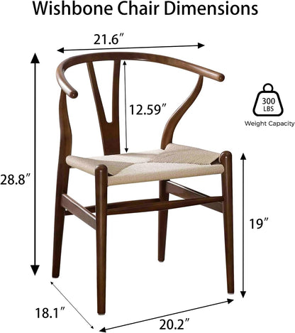 Polynices Wishbone Chair, Weave Solid Wood Mid-Century Modern Y Shaped Backrest Dining Chair (Walnut)