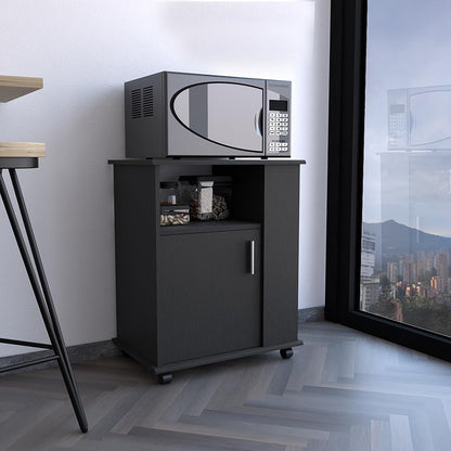 Lower Microwave Cabinet, Black - Compact Kitchen Storage with Open Shelves
