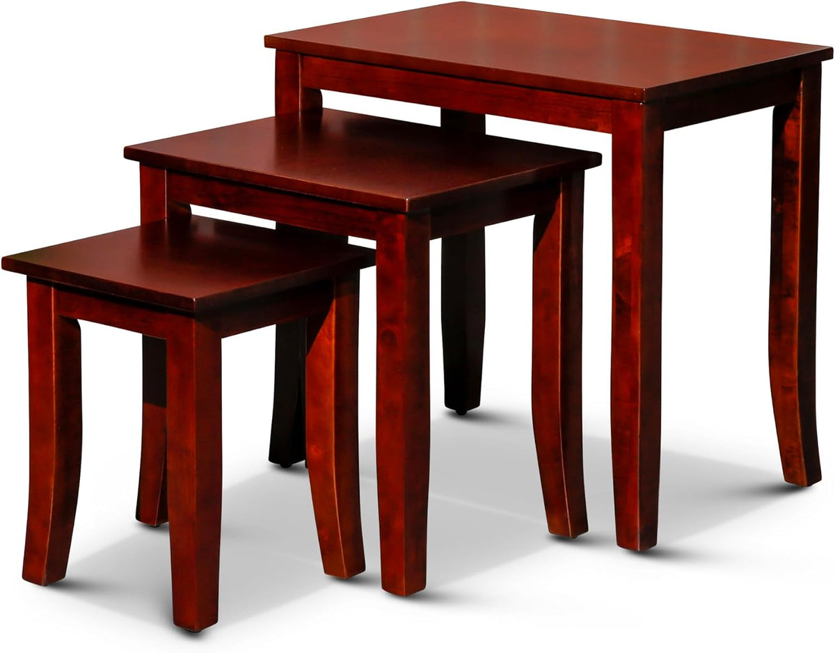 3-Piece Cherry Nesting Tables, Space-Saving Furniture Set, Ideal for Apartments and Small Rooms, Multi-Purpose Use as Coffee Table, Side Table, or Display Stand, Wood