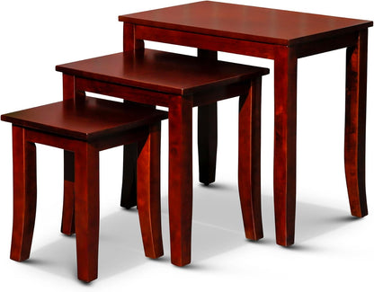 3-Piece Cherry Nesting Tables, Space-Saving Furniture Set, Ideal for Apartments and Small Rooms, Multi-Purpose Use as Coffee Table, Side Table, or Display Stand, Wood