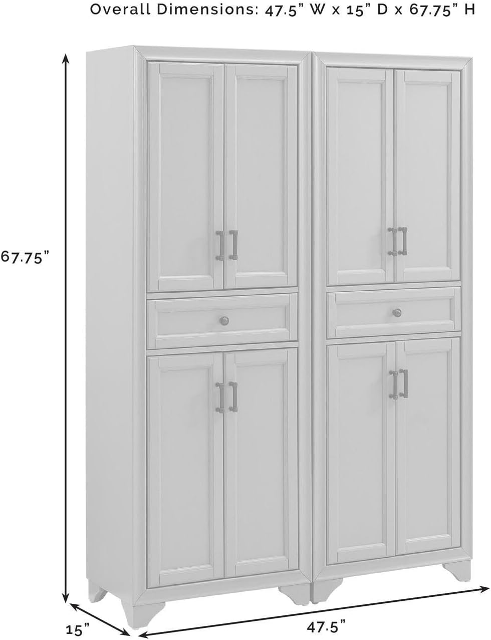 HomeStock 2-Piece Pantry Set - Distressed White Storage Cabinets - Adjustable Shelving - Modular Design