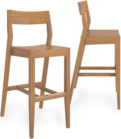 Plank+Beam Modern Bar Height Chairs, 44 Inch, Set of 2 Solid Wood Dining Chairs for Home Bar, Kitchen, Contemporary Seating for Dining Room, Pecan