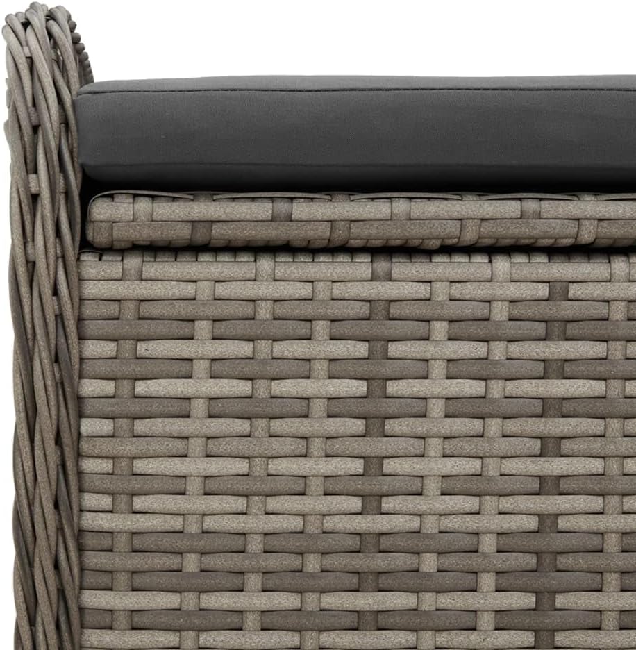 Poly Rattan Patio Storage Bench with Cushion, 45.3 Inch Outdoor Seat with Waterproof Bag and Gas Spring, Gray