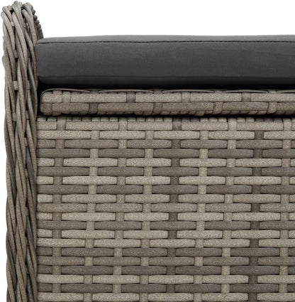 Poly Rattan Patio Storage Bench with Cushion, 45.3 Inch Outdoor Seat with Waterproof Bag and Gas Spring, Gray