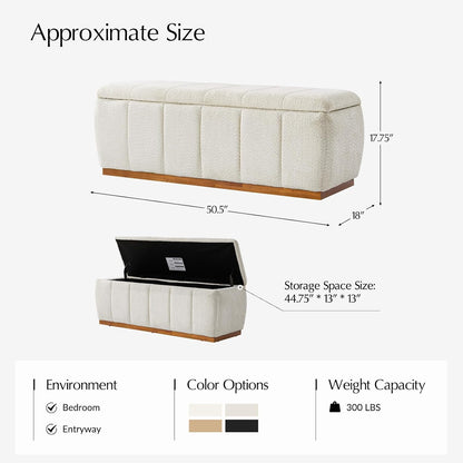 HULALA HOME Storage Bench with Solid Wood Base, Chenille End of Bed Bench for Bedroom, Living Room, Entryway, No Assembly, Beige