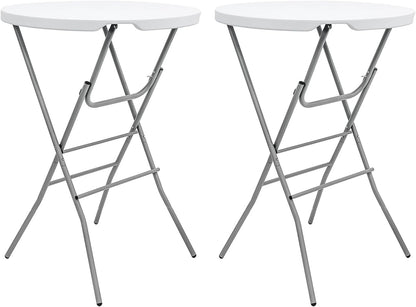 2 PCS - 31.5" L X 31.5" W X 43" H - Cocktail Table White High Top Folding Table, Portable Bar Height Folding Table Round with Detachable Gray Legs