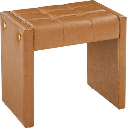 LUE BONA Modern Grid Tufted Vanity Bench Stool, 4.33'' Thick Chenille Upholstered Ottoman Footstool for Makeup Room, Bedroom & Living Room, 200lbs Capacity, Brown