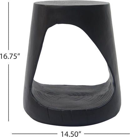 WILLIAMSPACE Side Table Hollow End Table for Living Room, Modern Farmhouse Retro Style, Wood-Like Texture Magnesium Oxide Material for Indoor & Outdoor, No Assembly, ø14.5'' × 16.75" H, Black