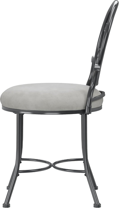 Hillsdale O'Malley Vanity Stool with Spiral Pattern Design, Metallic Gray Fabric