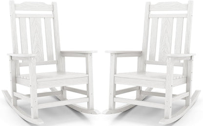 SERWALL Oversized Outdoor Rocking Chair Set of 2, HDPE Outdoor Rocking Chair for Adults, White