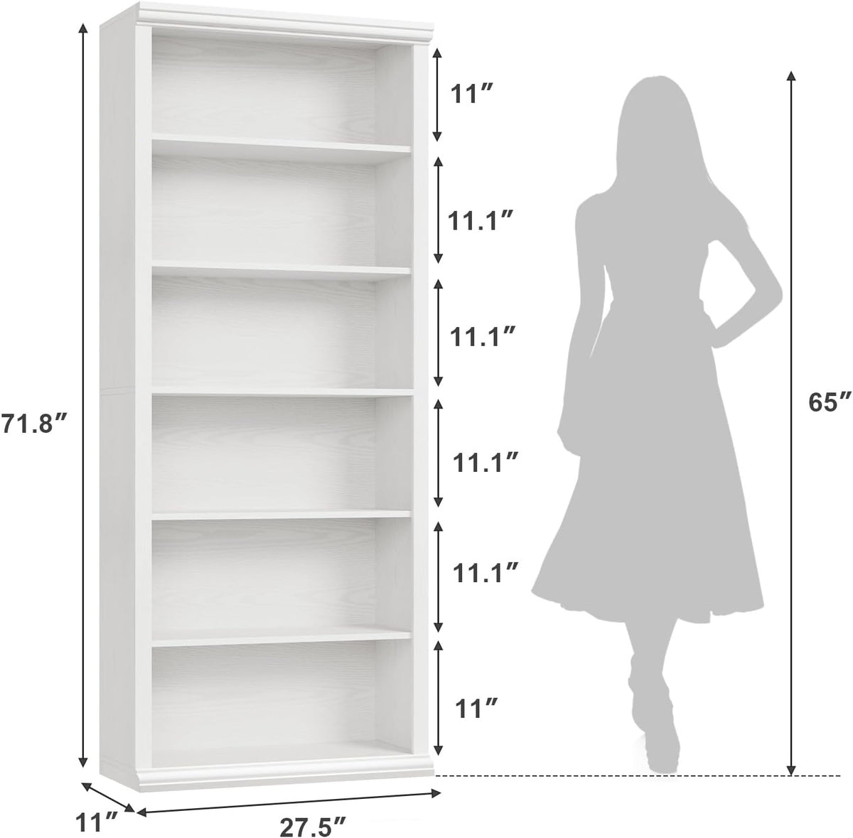 Rresyet Bookcase and Bookshelves, 28" W Tall Bookshelf, White