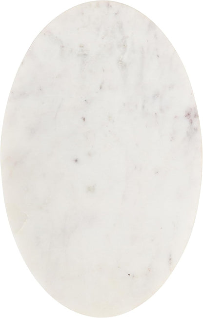 Kate and Laurel Natalli Modern Glam Oval C-Table, 14 x 9 x 28, White Marble and Gray Gunmetal, Elegant C-Shaped Side Table with Marble Tabletop and Space Saving Design