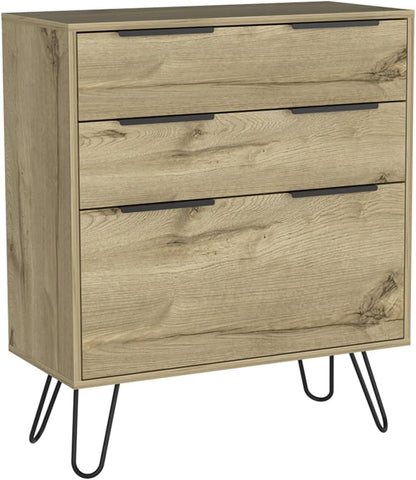 Hairpin Leg Storage, Three Drawer, Premium Panel - Light Oak,for Small Spaces