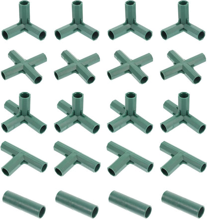 Yardwe 20Pcs Greenhouse Frame Connector, 5 Types Gardening Frame Pipe Fitting Plastic Joint Connectors for Stable Plant Support and Greenhouse Construction, 16mm