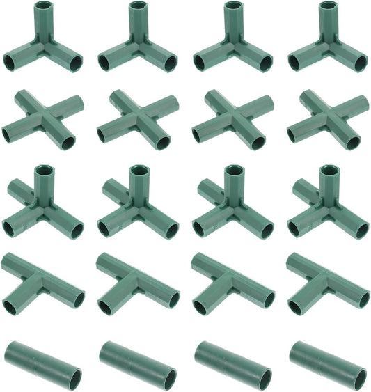 Yardwe 20Pcs Greenhouse Frame Connector, 5 Types Gardening Frame Pipe Fitting Plastic Joint Connectors for Stable Plant Support and Greenhouse Construction, 16mm