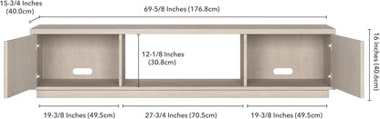 Henn&Hart 70" TV Stand for TVs up to 78", Beech White | Modern TV stand with ribbed cabinet doors and open center shelf for media or decor, perfect for living room or office