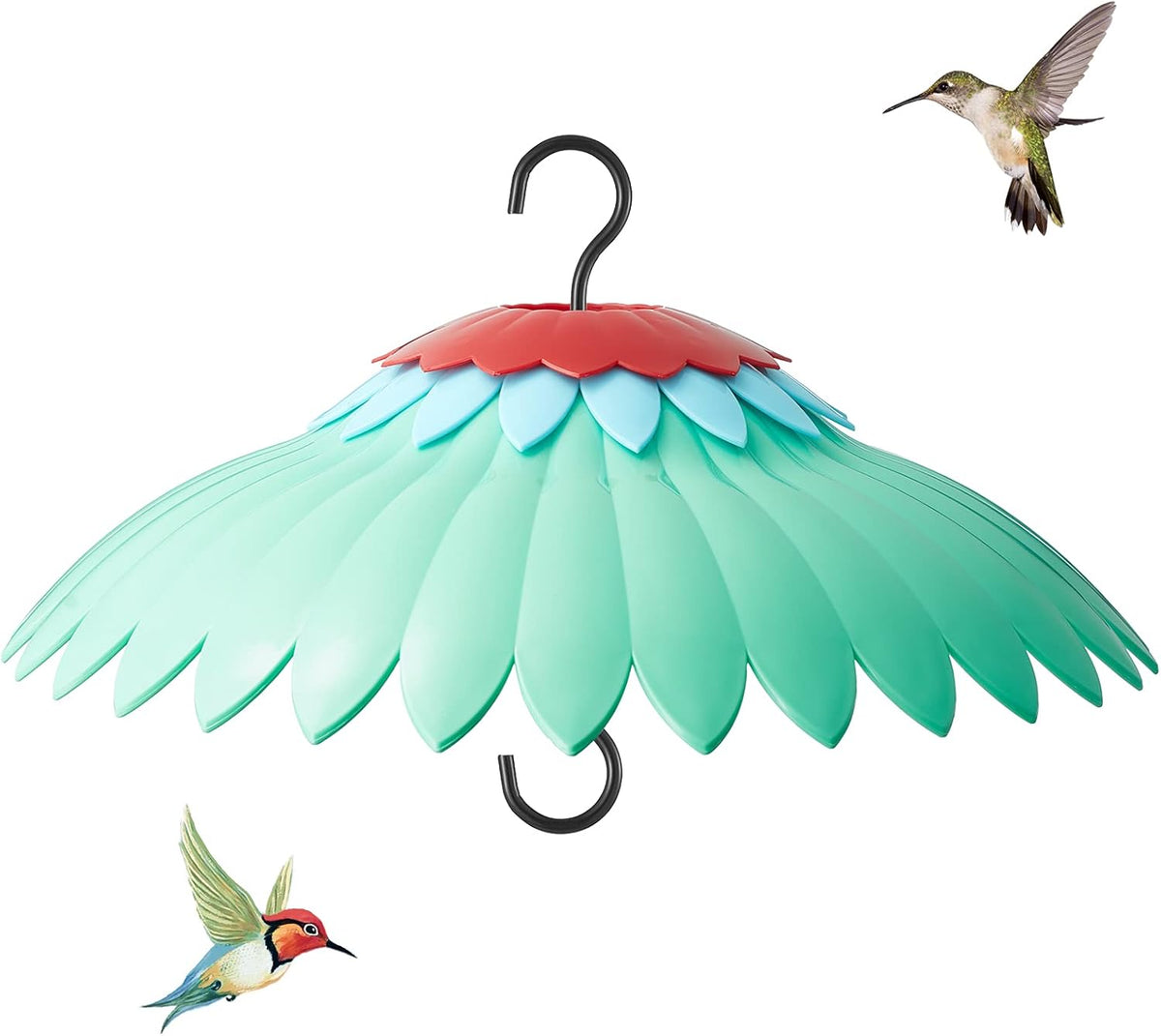 Squirrel Baffle for Hanging Bird Feeder Rain Cover for Outside Weather Guard Protect Feed from Sun Red Dome Attract Hummingbirds, Moat Proof, Easy to Clean-14inch Green