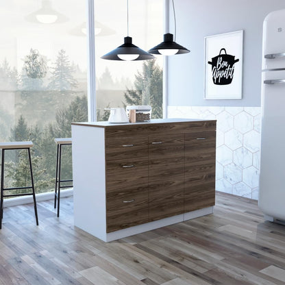 Grecia Kitchen Base Cabinet, 3 Drawers, 2 Shelves - White/Dark Walnut