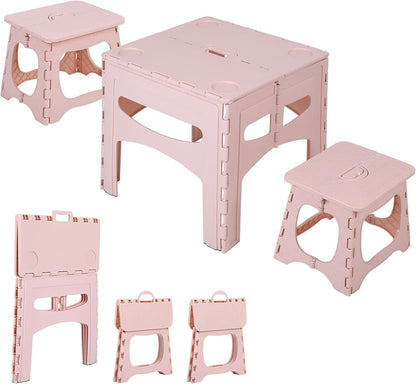 cdar Toddler Table and Chair Set, Kids Table and Chairs, 1 Folding Desk and 2 Chairs, Kids Folding Tables and Chair for Indoor Outdoor Use Light Pink