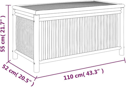 Bamboo Patio Storage Box 43.3x20.5x21.7 Inches | Durable Natural Material, Open Slats Ventilation, Indoor Outdoor Use, Storage Bench