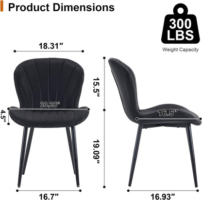 Fabric Dining Chairs Set of 4, Mid Century Modern Kitchen Chairs with Padded Cushion Seat and Metal Legs for Dining Room, Comfy Breathable Upholstered Side Accent Chairs, Black