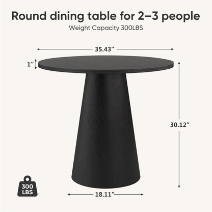 Comfy to go 35" Round Dining Table Wood for 2-3, Modern Farmhouse Kitchen Table with Concrete Pedestal Base, Small Circle Dining Table for Kitchen Living Room (Black)