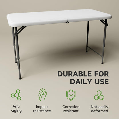 4 Foot Folding Table with Black Table Cloth- 3-Position Adjustable Height, Heavy Duty 400 lbs Capacity - Portable Folding Tables for Camping, Party, Indoor & Outdoor Use, 1 Pack
