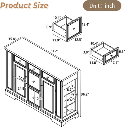 Hassyee Fixed Kitchen Island with Storage Space, Kitchen Console Table with 5 Drawers, 2 Cabinets, Adjustable Shelves, Buffet Server for Dining Room, Living Room, Entryway (White)