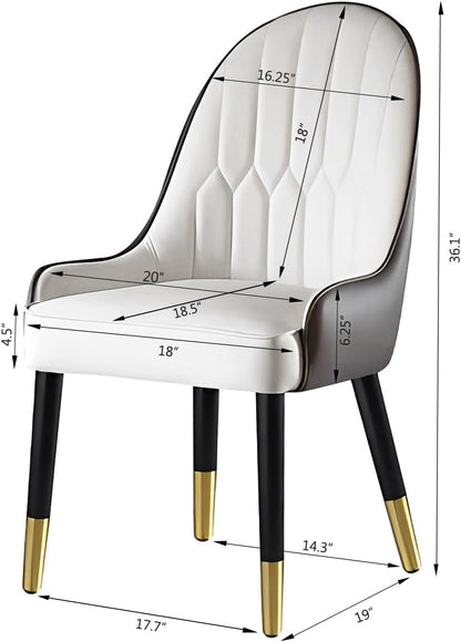 Modern Dining Chairs Set of 2, PU Cushion Accent Side Leisure Chairs with Mid Back, Upholstered Kitchen Chairs with Metal Legs for Living Room, Dining Room