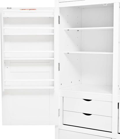 74.8" Tall Kitchen Pantry Cabinet with 4 Doors 6 Drawers 4 Pull-Out Trays, Freestanding Kitchen Cabinet Organizer for Dining Room Living Room, Pantry Cabinets for Kitchen Storage(White)