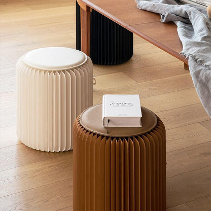 Home Furniture Modern Design Accordion Portable Folding Paper Stool Kraft Paper Relaxing Multifunction Round Foot Stool Side table-Fashion Paper Design Ideal for School Living Dining Room (Brown)