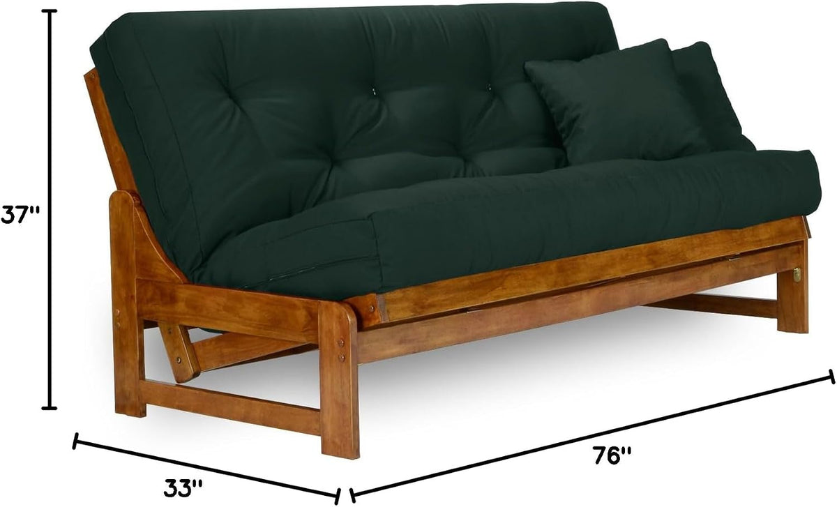 Arden Futon Set - Full Size, Frame, 8" Mattress, Twill Hunter Green Cover