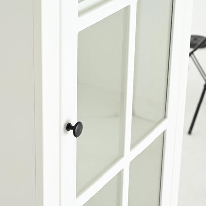 Havemies 75" Freestanding Pantry Cabinet with Glass Lattice Door, Large Farmhouse Kitchen Storage with Double-Action Hinges for Dry Food & Supplies, White