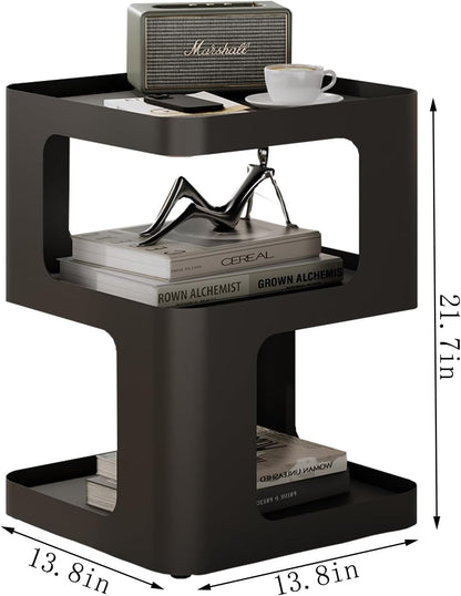Modern Side Table for Sofa & Couch,Black Metal Bedside Table,3 Tier end Tables with Storage for Living Room & Bedroom,Compact Nightstand for Small Spaces,No Assembly Required