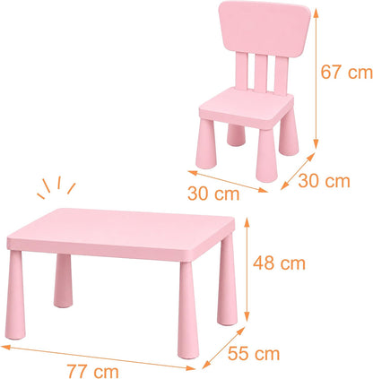 Relaxdays Children's Furniture Set, 1 Children's Table, 2 Chairs, Wipe-Clean, Lightweight Plastic, Seating Corner for Children's Room, Pink