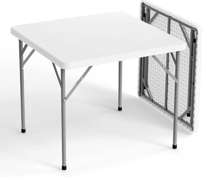 Plastic Folding Table | Capacity for 2-4 People | Sturdy and Portable | Indoor and Outdoor Use | Easy to Clean and Store, White, 86CM