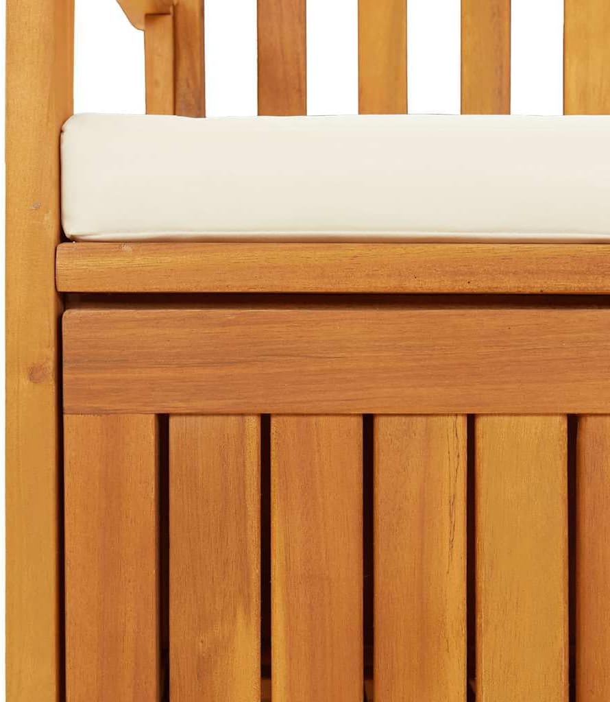 Patio Storage Bench Solid Acacia Wood with Cushion 47.2"x24.8"x33.1" Rustic Outdoor Bench Seat for Garden Porch Furniture with Storage Compartment