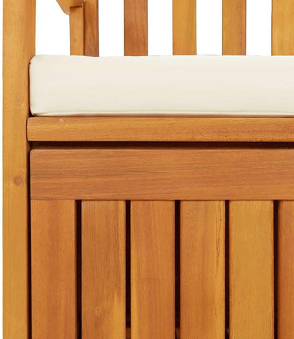 Patio Storage Bench Solid Acacia Wood Outdoor Garden Bench with Cushion, 47.2 Inch 2-Person Seating with Storage Chest for Hallway, Entryway, Backyard, Natural Brown Finish