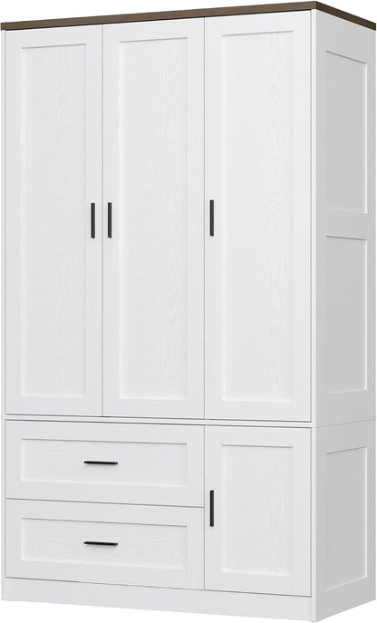 ANCTOR 3-Door Armoire Wardrobe Closet with 2 Drawers and Shelves, White