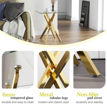 Small Side Table with Chromed Legs, Tempered Glass Square Modern End Table Sofa Table for Living Room Home Office (1, Gold, 20"×20"×22")