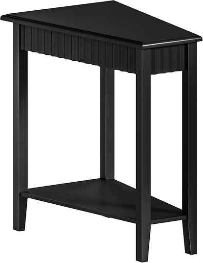 ChooChoo Fluted Recliner Side Tables Set of 2 with 2-Tier Storage Shelf | Wedge End Table for Small Space, Narrow Triangle Side Table for Corner, Living Room, Bedroom, Black