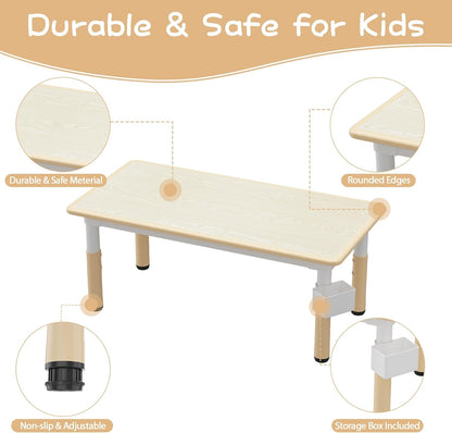 Kids Table and 6 Chairs Set, Adjustable Study Activity Table Ages 2-10
