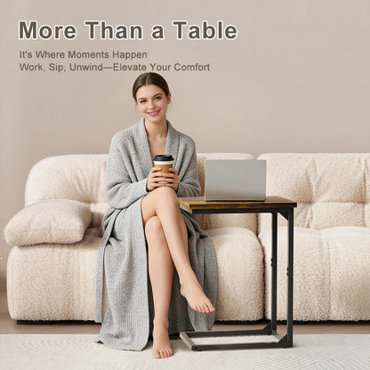 C-Shaped End Table,Small Side Tables for Sofa and Bedside，Sofa Table with Metal Frame for Sofa, Living Room, Bedroom, Office,Brown and Black