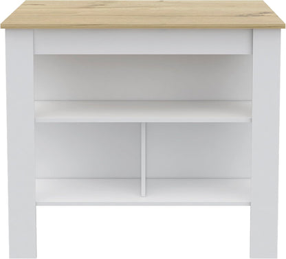 Kitchen Island Dozza with Three Shelves in White and Light Oak | Three storage shelves with dimensions for kitchen organization