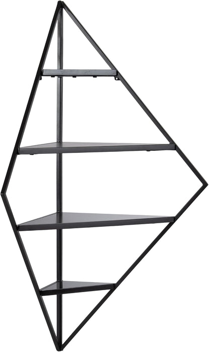 Kate and Laurel Melora Modern Glam Corner Shelf; 24 x 17 x 38; Black; Contemporary Floating Corner Shelving with Four Shelves for Living Room Decor and Storage